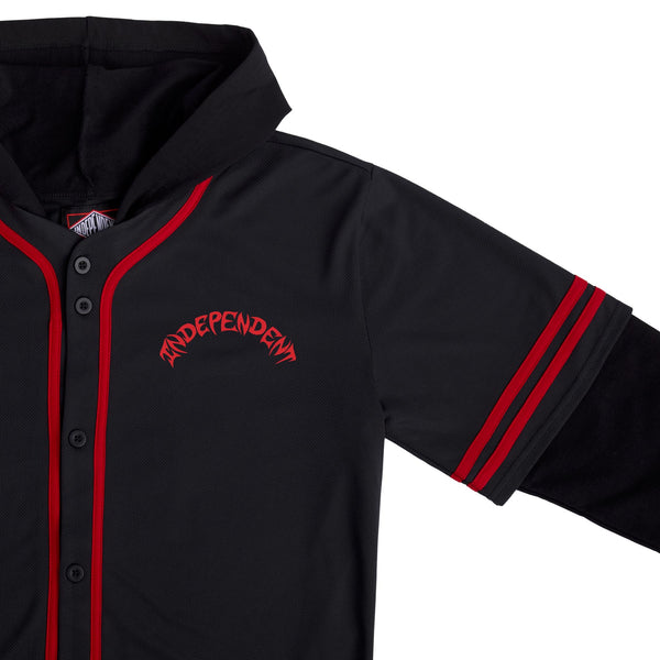 Front image of independent night prowler hooded jersey