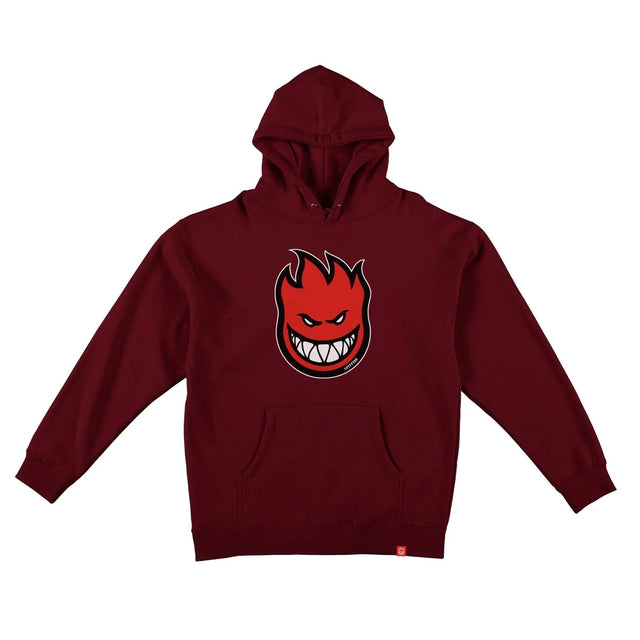 Spitfire Bighead Fill Hoodie pullover sweatshirt in maroon with drawstring hood and bold Spitfire logo screen print