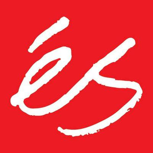 eS Footwear logo. White text on red background. 