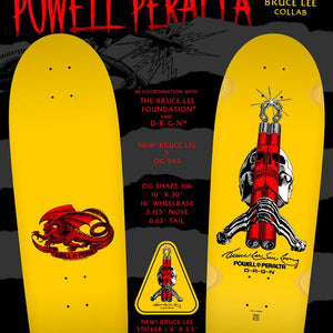 POWELL PERALTA yellow Bruce Lee collection skateboard deck