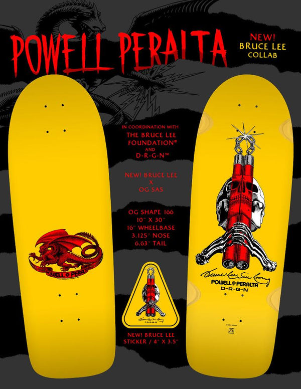 POWELL PERALTA yellow Bruce Lee collection skateboard deck