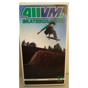 A vintage VHS video magazine titled '41VM Skateboarding' showing a skateboarder mid-air over a ramp. The cover features bold green and blue title text at the top and a green '52' in the bottom right corner.