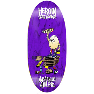 Heroin x Amateur Athlete Eggzilla 14 purple skateboard deck graphic
