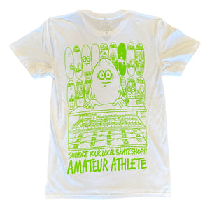 Amateur Athlete x Heroin Skateboards Support Your Local Tee with exclusive artwork by Fos, printed on AS Colour premium shirt.