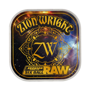 A packaging image of the Zion Raw 6 Ball Bronson speed co. Black and gold text and Zion Logo.