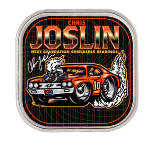 Decorative tin with 'Chris Joslin' and a race car design 6 ball raw packaging 