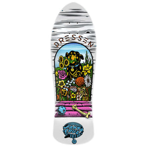 Santa Cruz Eric Dressen Pup Reissue skateboard deck with a full white dip finish, 2025 laser-etched decktop logo, 