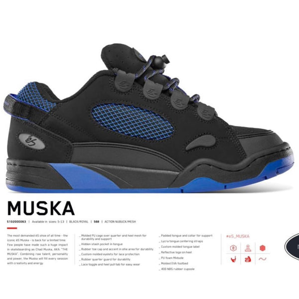 Es Muska Black Royal Shoes advertising chart