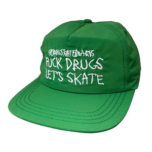 green heroin skateboards hat with frck drugs lets skate embroidered 