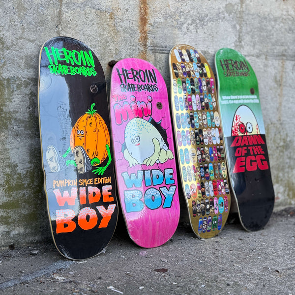 A set of heroin skateboards learning against the walll