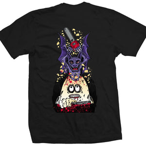 black t short heroin skateboard bat egg vilanni tee