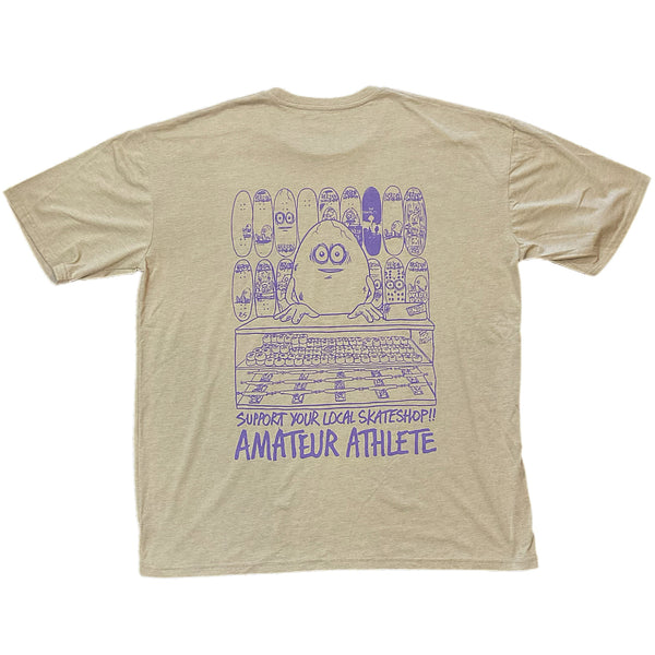 Amateur athletes skate shop Heroin skateboard support your local skate shop T-shirt smoke with purple ink back image