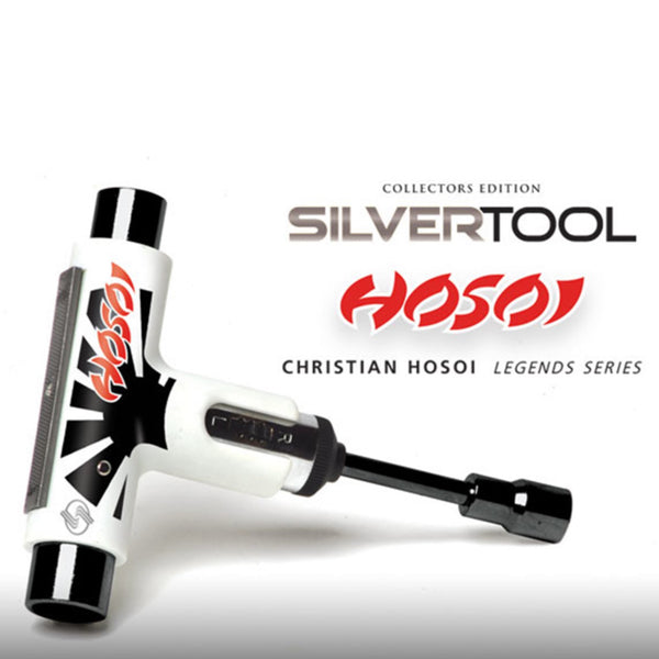 Silver tool signature series, Christian Hosoi, limited edition, ratchet skateboard tool, white black