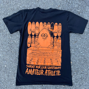 Amateur athlete X Heroin skateboards support your local local T-shirt, orange