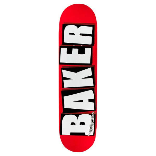 Bakers skateboards, white Brand logo red background