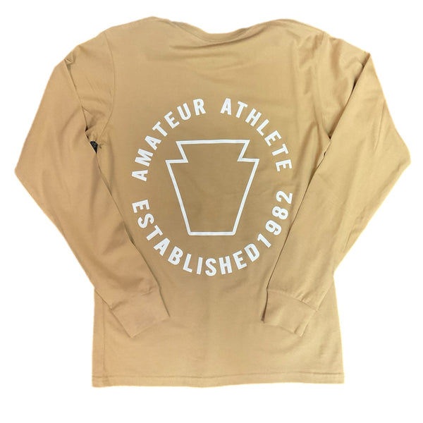 AMATEUR ATHLETE KEYSTONE LONG SLEEVE TEE BEIGE BACK LOGO