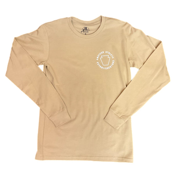 AMATEUR ATHLETE KEYSTONE LONG SLEEVE TEE BEIGE FRONT LOGO