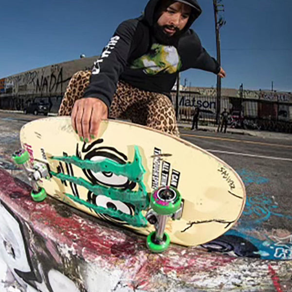 Swampy skateboarding on huge eggzilla skateboard deck