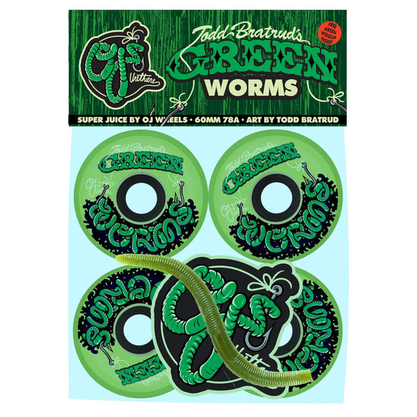 Green Worms Super Juice Green 60mm 78a OJ Skateboard Wheels packaging image