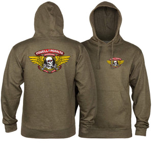 Hooded sweatshirt Powell Peralta Winged Ripper Hooded Sweatshirt Mid Weight Army front back view