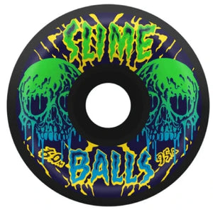 
Slime Balls 60mm Skull Vomit Wheels with black high performance 95a urethane and neon graphics front image