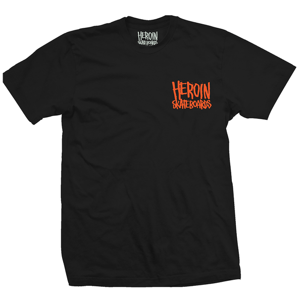 Heroin Skateboard Black Eggzilla 3 T shirt front image.