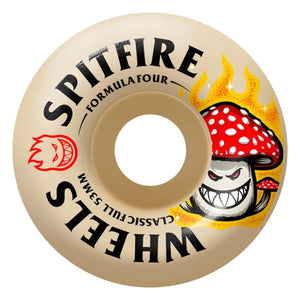 Spitfire Formula Four Classic Full Shroom Bighead skateboard wheel in natural colour with flaming mushroom graphic