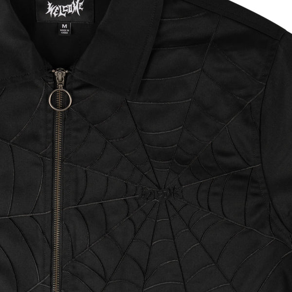 WELCOME NEXUS TWILL ZIP WORK SHIRT W/SPIDER WEB EMBROIDERY CLOSE UP