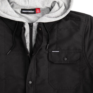 independent monument jacket close up on zipped snap top