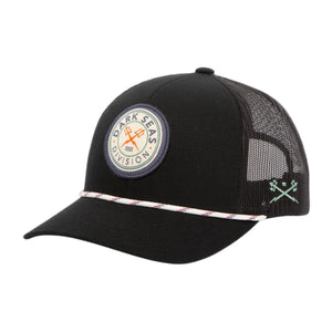 Dark Seas Nav Low Hat front view with woven patch