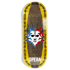 torn color fatties 12 inch opera skateboard deck with face logo and elbow brown bottom