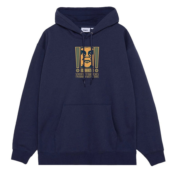 Navy Obey Exclamation hooded sweatshirt front image