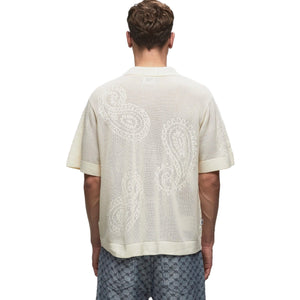 OBEY TEAR DROP OPEN KNIT SHIRT ON MODEL BACK