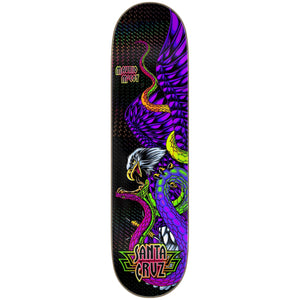 Santa Cruz Maurio McCoy Battle VX 8.25 skateboard deck with neon graphics and black prismatic foil bottom graphic