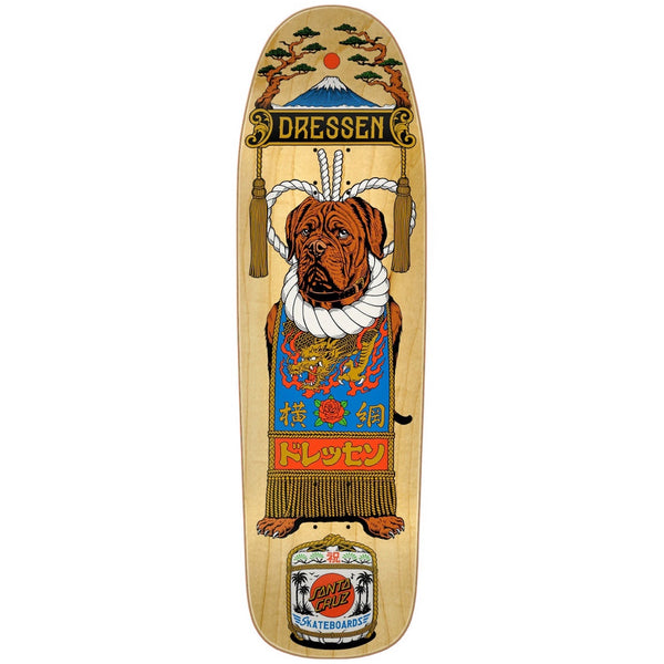 Shaped Santa Cruz skateboard deck Dressen Sump Dog graphic bottom image