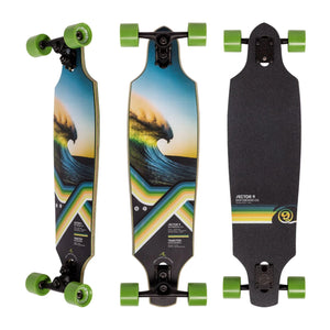 Sector 9 Longboards model roundhouse roll with Kelly green wheels.