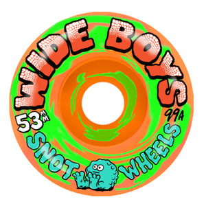 SNOT WHEELS WIDE BOYS 53MM 99A SWIRL ORANGE GREEN SIDE VIEW