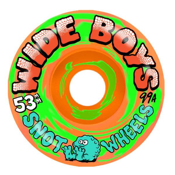 SNOT WHEELS WIDE BOYS 53MM 99A SWIRL ORANGE GREEN SIDE VIEW