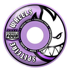 Purple skateboard wheels spitfire formula 99 durometer Radial full.