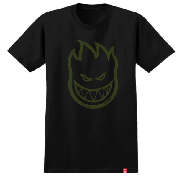 Black t shirt with spitfire wheels bighead logo in olive