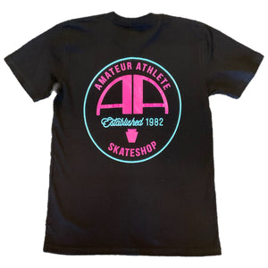 black back image Amateur Athlete Miami Vice Tee in premium pre-shrunk cotton with vibrant screen-printed Miami Vice-inspired graphic.