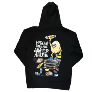 black amateur athlete x heroin skateboard egg hoodie back