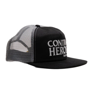 black and green anti hero skateboards contra hero trucker hat front image 