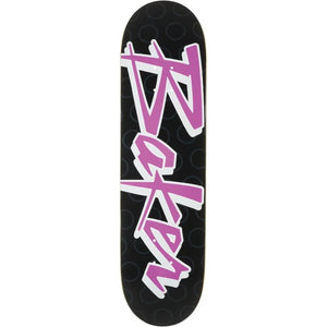 Black and purple Reynolds Pian skateboard deck bottom graphic 