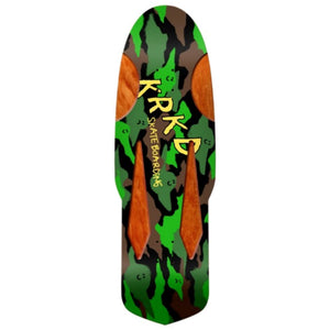 Camouflage-patterned skateboard deck crooked diamond quad bottom image