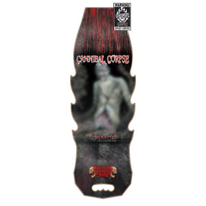 Skateboard deck with 'Cannibal Corpse' and 'Vile' branding on a white background