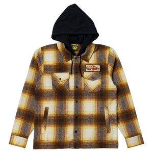 crooked plaid hooded flannel w patch front