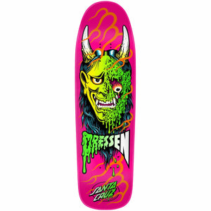 bottom view of Santa Cruz Eric Dressen Hannya Deck with neon pink full dip
