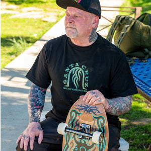 Eric Dressen with Santa Cruz dressed tribal deck