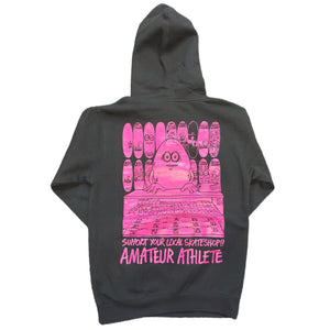 black premium amateur athlete egg tender hoodie with pink ink 